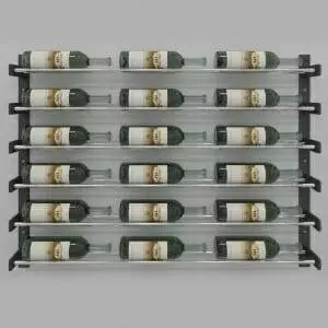 The Evolution Wine Wall 30″ Wall Mounted Wine Rack (18 to 54 bottles) displaying numerous bottles.