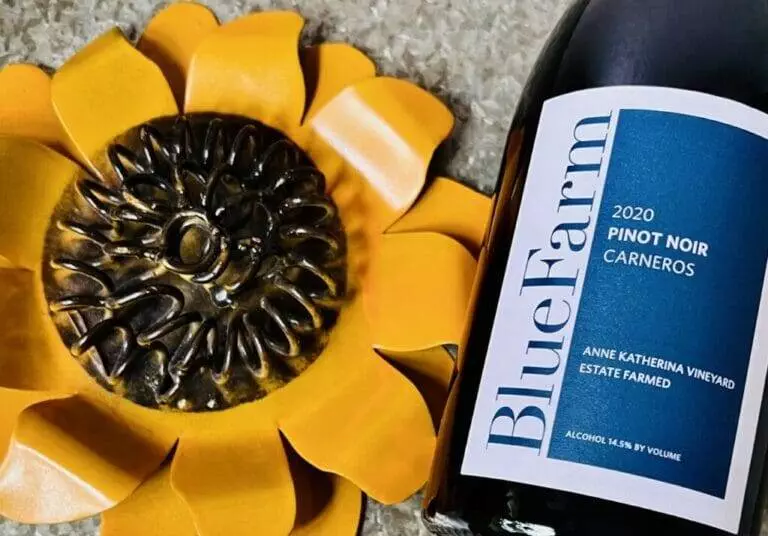 Bottle, blue farm pinot noir, sunflower.