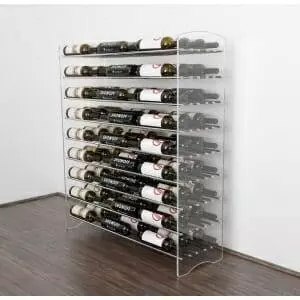 Evolution Wine Tower 47″ | Metal and Acrylic Freestanding Wine Rack Kit with abundant bottles on it.